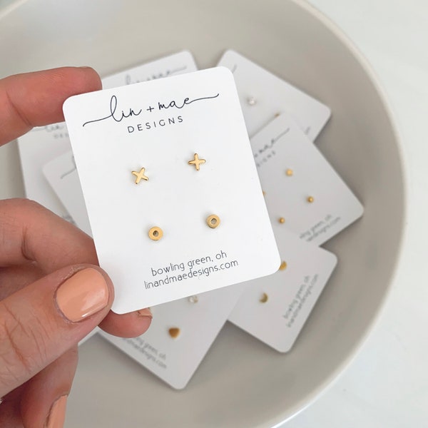 Teeny Tiny Geometric Earring Studs // Triangle + Bar + Star + Cross + Rhinestone // Dainty Earrings