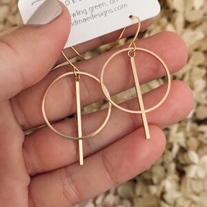 The Eclipse Earring Set // Modern Statement Earrings // Gold // Classy Earrings // Lightweight Statement Earrings // Bar Hoop image 6