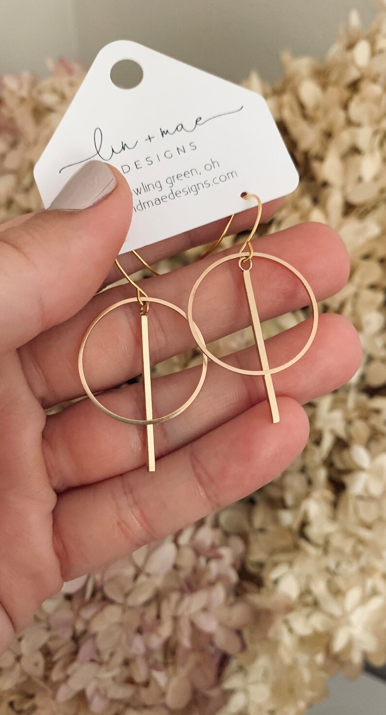 The Eclipse Earring Set // Modern Statement Earrings // Gold // Classy Earrings // Lightweight Statement Earrings // Bar Hoop image 6