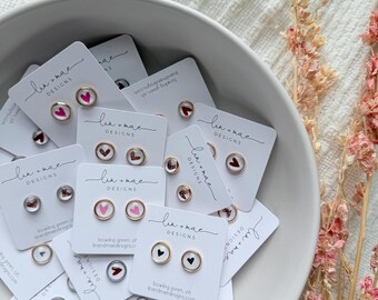 Sweet Petite Heart Earring Studs // Stainless Steel Posts // Dainty Paper Heart Design // Rose Gold + Silver