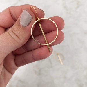 The Eclipse Earring Set // Modern Statement Earrings // Gold // Classy Earrings // Lightweight Statement Earrings // Bar Hoop image 3