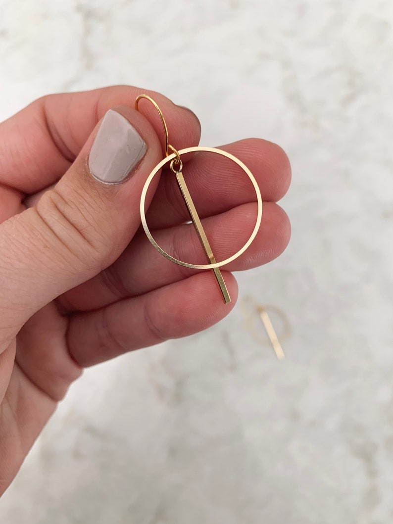 The Eclipse Earring Set // Modern Statement Earrings // Gold // Classy Earrings // Lightweight Statement Earrings // Bar Hoop image 3