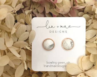 Natural Stone White Turquoise Earring Studs // Rose Gold Earrings // Vintage Earring Set // Handmade Earrings // Modern Jewelry