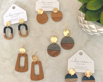 Lyla Collection // Modern Statement Earrings // Acrylic / Wood / Gold // Classy Earrings // Lightweight Statement Earrings