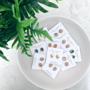 Oval Resin Stud Earrings, Faux Marble Wood Design