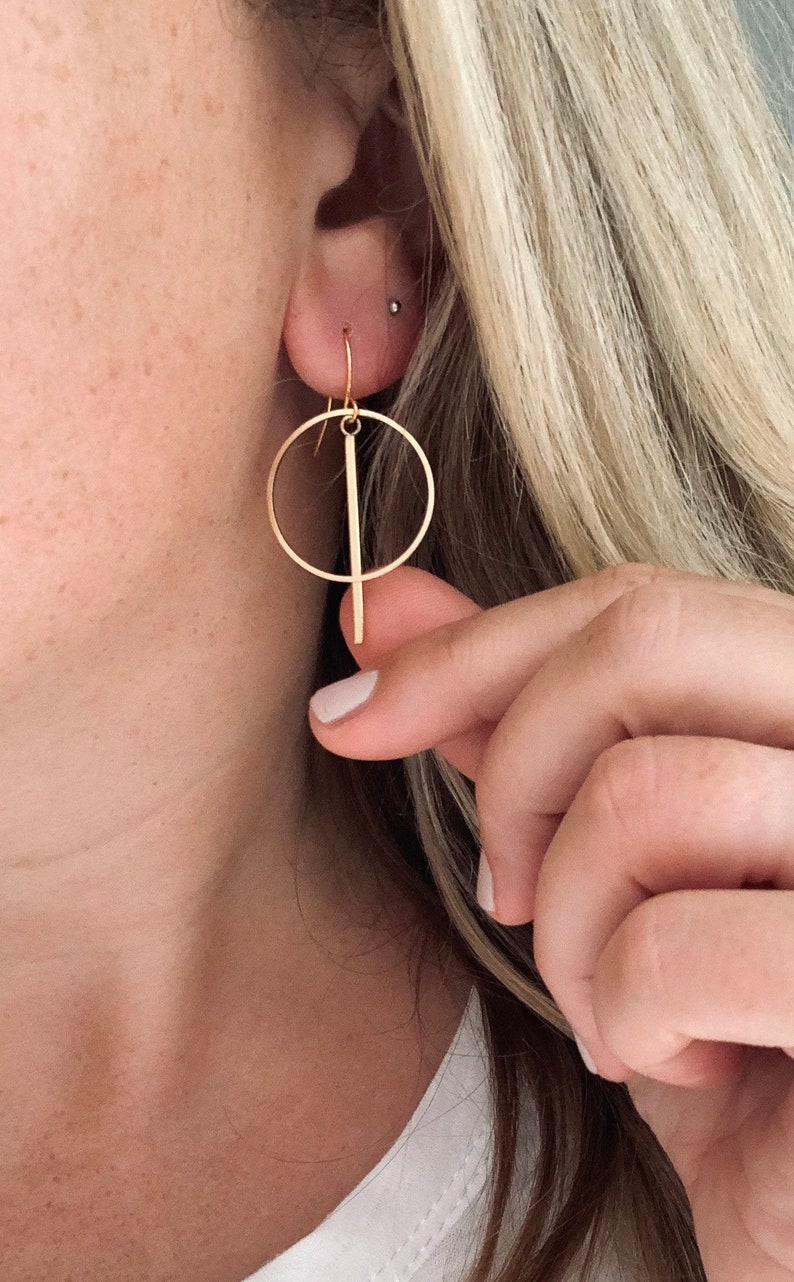 The Eclipse Earring Set // Modern Statement Earrings // Gold // Classy Earrings // Lightweight Statement Earrings // Bar Hoop image 1