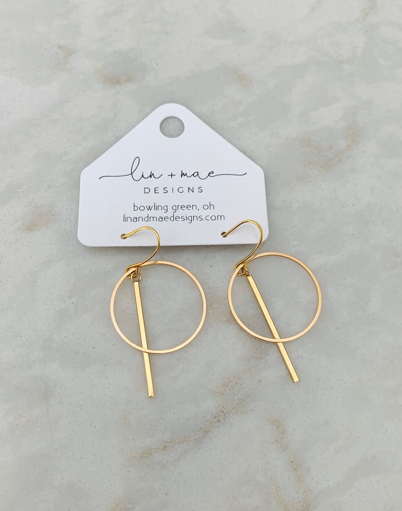 The Eclipse Earring Set // Modern Statement Earrings // Gold // Classy Earrings // Lightweight Statement Earrings // Bar Hoop image 8