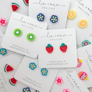 The Georgia Collection / Handmade Earrings / Kid Earrings/ Polymer Clay Pieces / Stainless Steel Posts/  Flowers Fruit Cupcakes