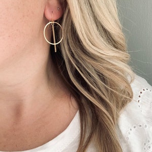 The Eclipse Earring Set // Modern Statement Earrings // Gold // Classy Earrings // Lightweight Statement Earrings // Bar Hoop image 4