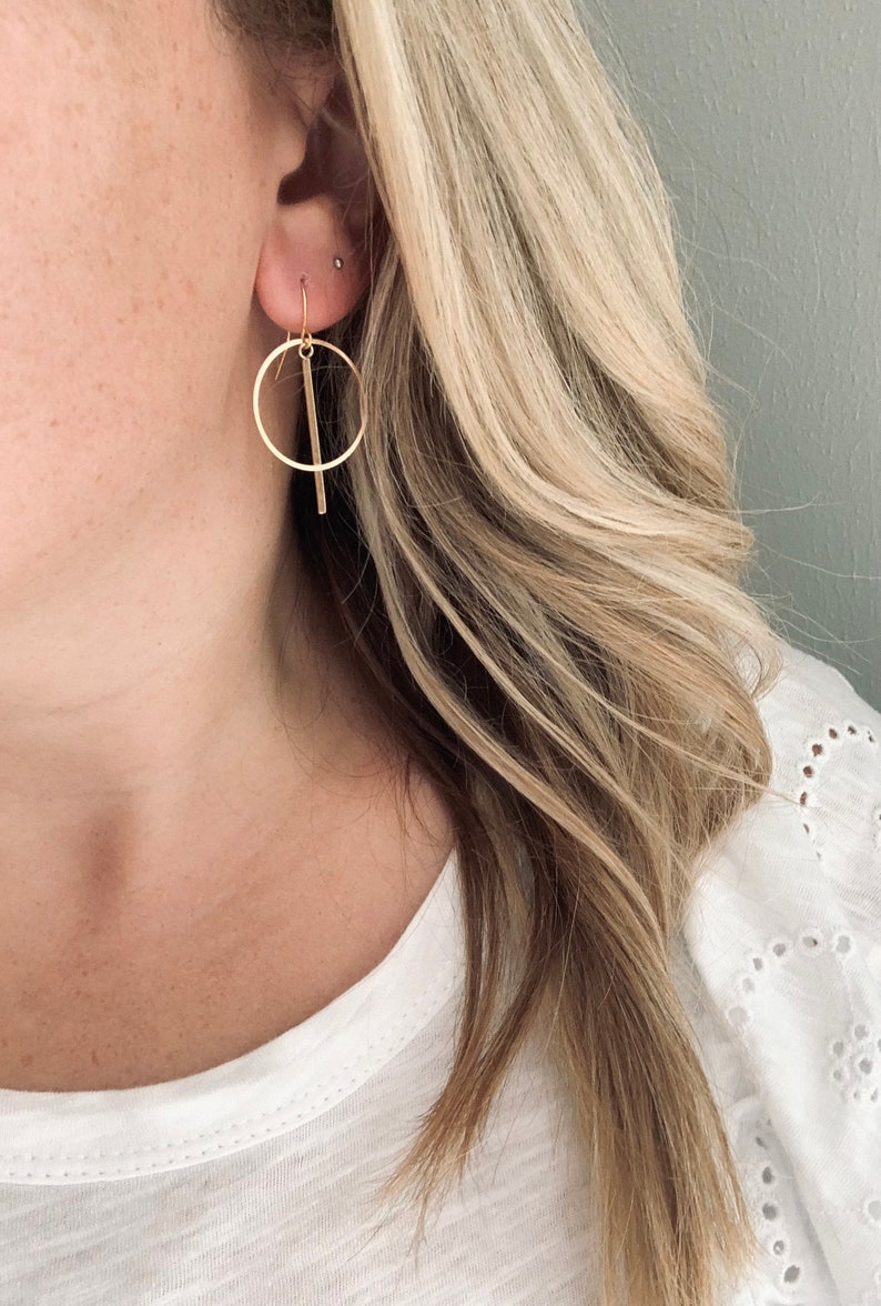 The Eclipse Earring Set // Modern Statement Earrings // Gold // Classy Earrings // Lightweight Statement Earrings // Bar Hoop image 4