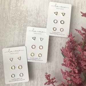 Tiny Geometric Earring Studs Set // Rose Gold // Silver // Triangle Circle Hexagon // Dainty Earrings // Plated // Bridesmaid Earrings image 10