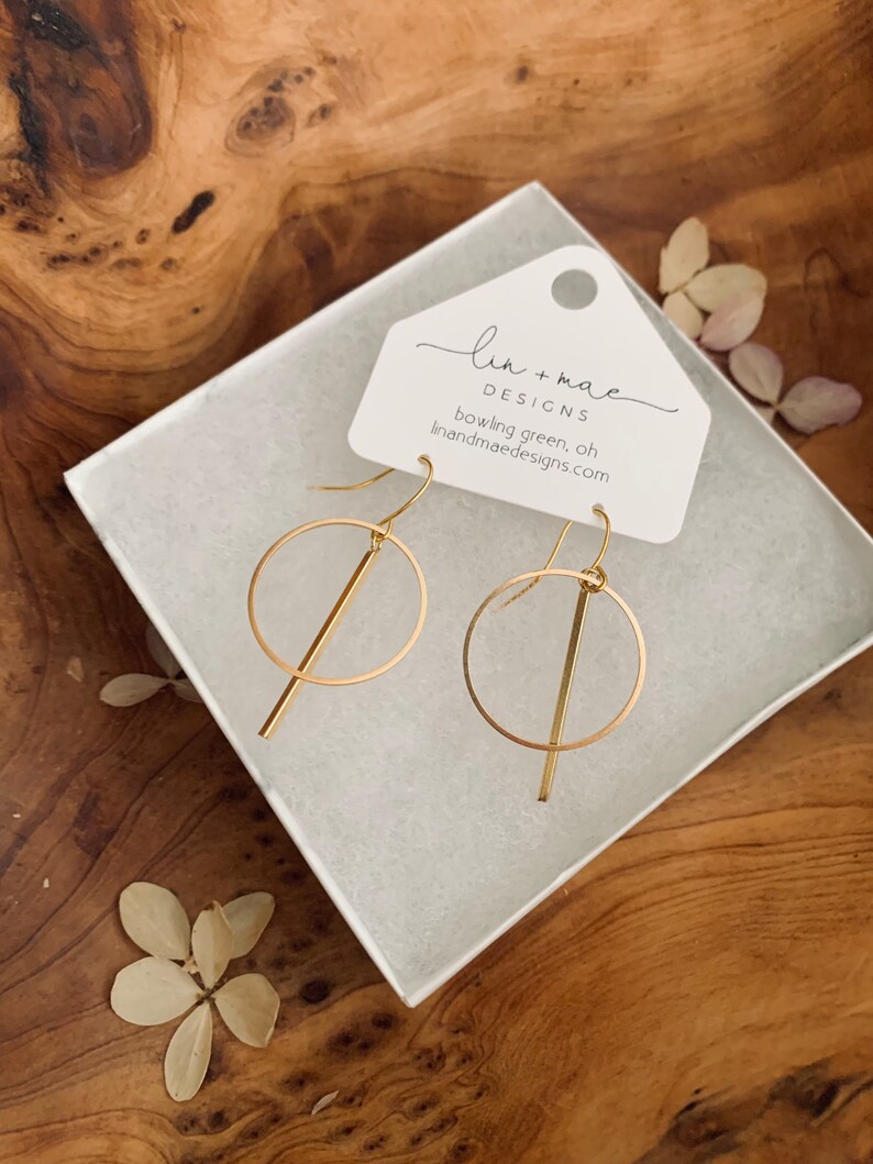 The Eclipse Earring Set // Modern Statement Earrings // Gold // Classy Earrings // Lightweight Statement Earrings // Bar Hoop image 2