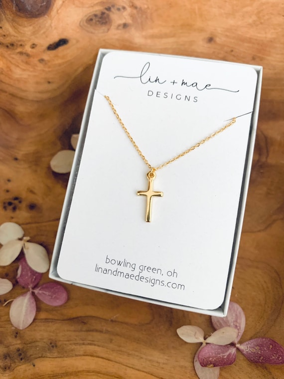 Dainty Cross Necklace First Baptism First Communion Delicate Cross Pendant Etsy UK