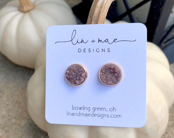 Featured listing image: Cozy Collection // Knit Studs + Hickory + Hazelwood Druzy Earrings // Fall Earrings // Simple Earring Studs