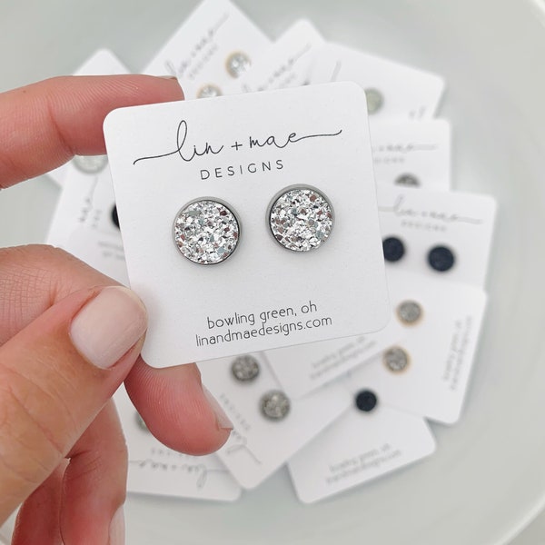 Everyday Collection // Faux Druzy Studs // Handmade Earrings // Silver + Gold + Rose Gold + Black // Bridesmaid Earrings // Earring Studs