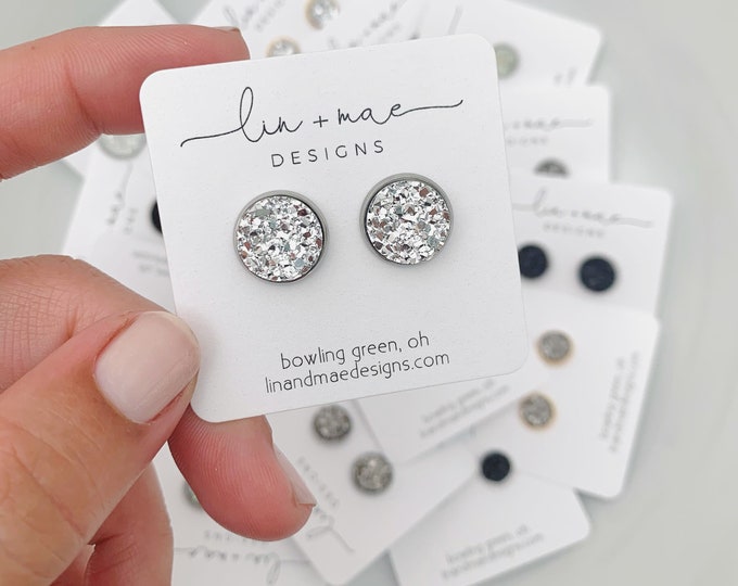 Featured listing image: Everyday Collection // Faux Druzy Studs // Handmade Earrings // Silver + Gold + Rose Gold + Black // Bridesmaid Earrings // Earring Studs