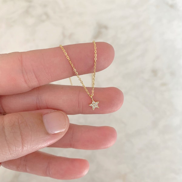 Tiny Star Necklace // Dainty Charm Necklace // Silver + Gold + Rose Gold