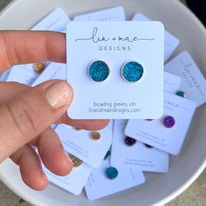 Jewel Collection Druzy Earring Studs // Jewel Fall Earring Set// Stainless Steel Posts // Dainty Faux Druzy // Gold + Silver