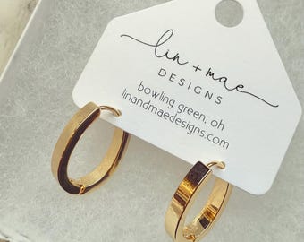 Gold Hoop Earrings, Stainless Steel: Circle or Oval