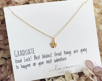 Graduation Necklace// Boxed Gift Set // Encouraging and Inspirational Jewelry// Four Leaf Clover//  Good Luck // Dainty Charm Necklace