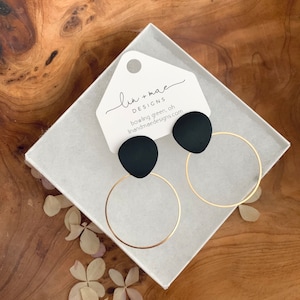 Gold + Black Hoops// Dainty Geometric Black Matte Triangle + Gold Hoops // Modern Earrings// Hoop Earrings