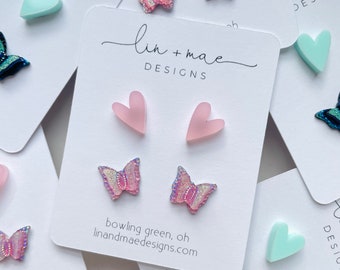 Heart Butterfly Earring Set