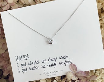 Teacher Necklace// Boxed Gift Set // Encouraging and Inspirational Jewelry// Tiny Heart//  Tiny Star // Dainty Charm Necklace