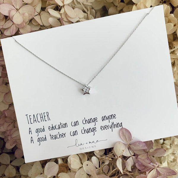 Teacher Necklace// Boxed Gift Set // Encouraging and Inspirational Jewelry// Tiny Heart//  Tiny Star // Dainty Charm Necklace