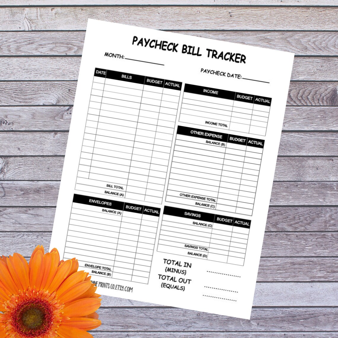 Budget-paycheck Bill Tracker Worksheet