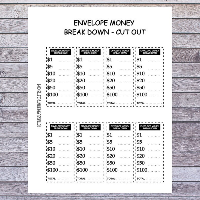 paycheck budget envelope cash break down bank slip cut etsy