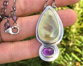 Brushed and Antiqued Beautiful Prehnite with faceted Amethyst