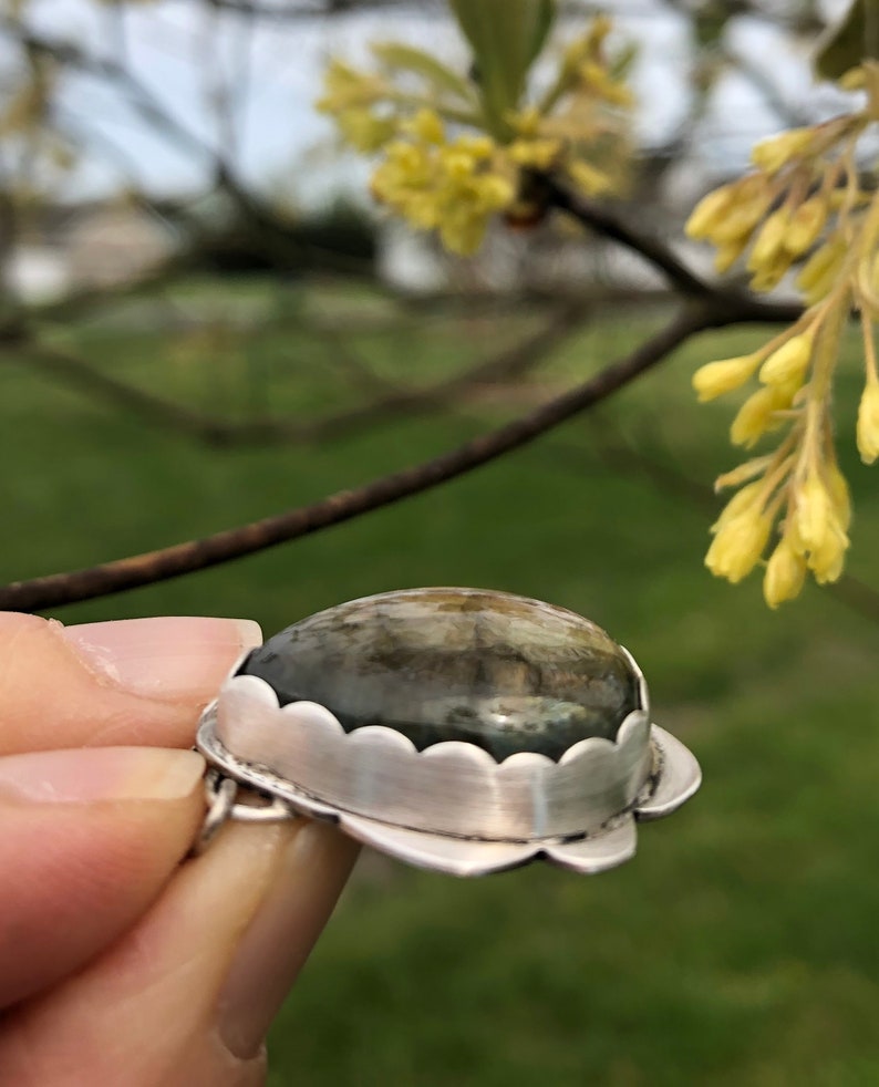 Brushed and Antiqued Sterling SIlver with flashy Labradorite