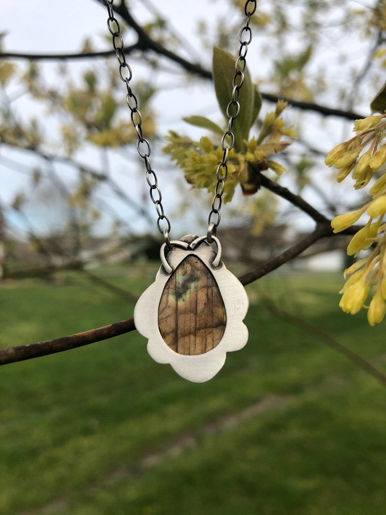 Brushed and Antiqued Sterling SIlver with flashy Labradorite