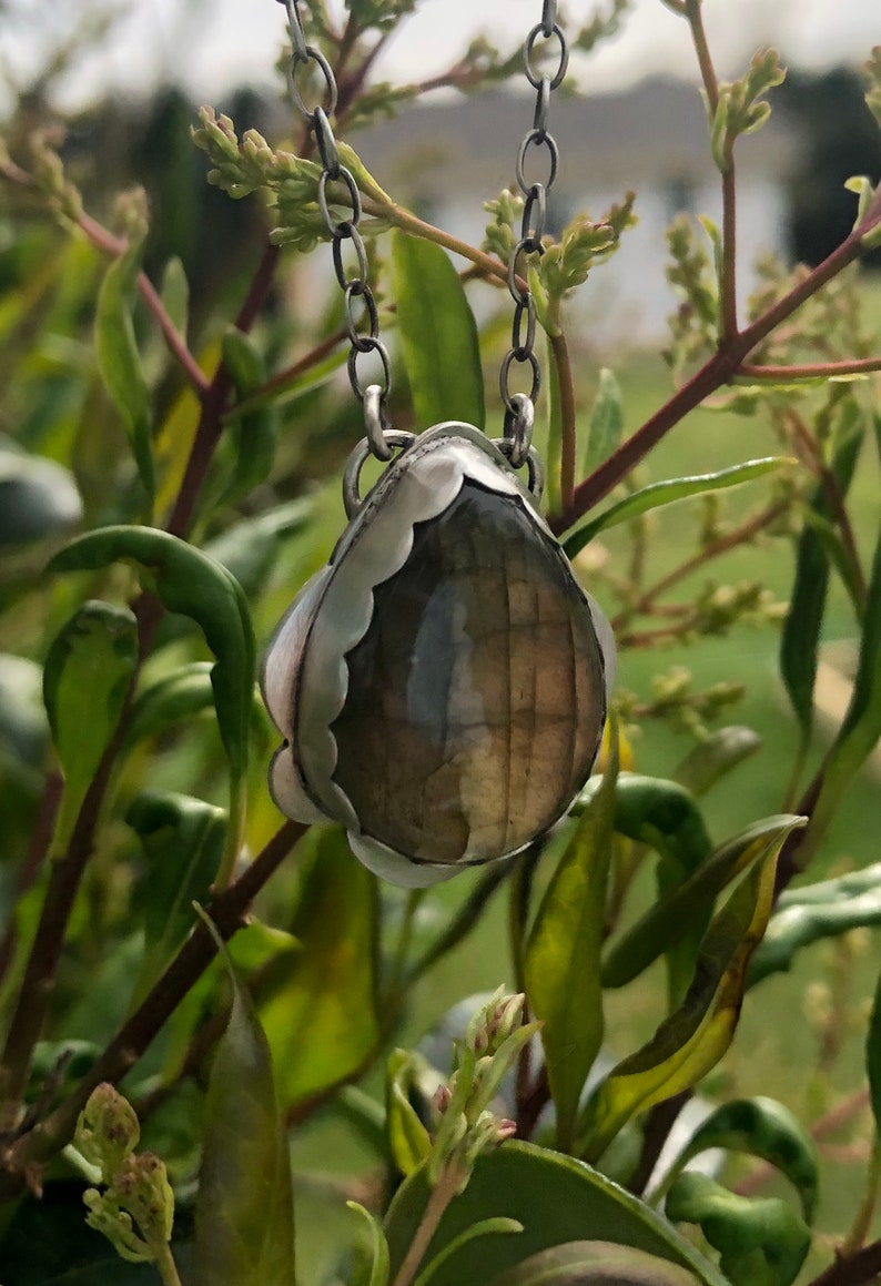 Brushed and Antiqued Sterling SIlver with flashy Labradorite
