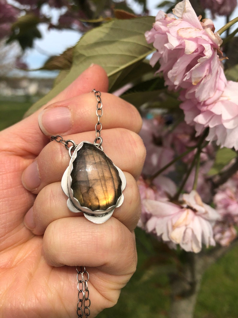 Brushed and Antiqued Sterling SIlver with flashy Labradorite