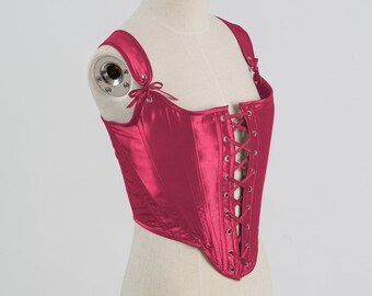 Pink Taffeta Front Lacing Corset, Historical Bodice Stays (MTO)