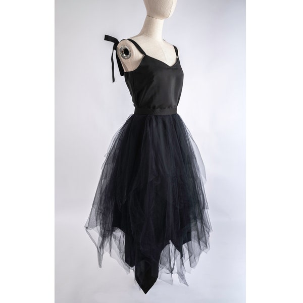 Black hanky hem Tulle Skirt, square hem, Black Net Skirt, Bridesmaid, Prom, Wedding Separates, Vintage style, Romantic tutu *MADE TO ORDER*