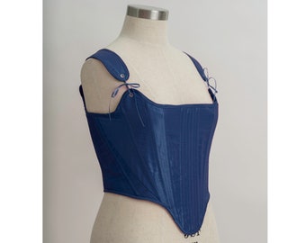 Navy Blue Taffeta Overbust Corset, Historical Stays Bodice (MTO)