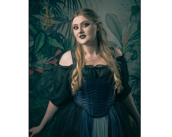 Navy Taffeta Overbust Corset, Historical 18th Century Style (MTO)