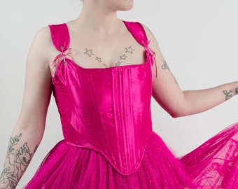Pink Taffeta Corset, 18th Century Style, Back Lacing Bodice (MTO)