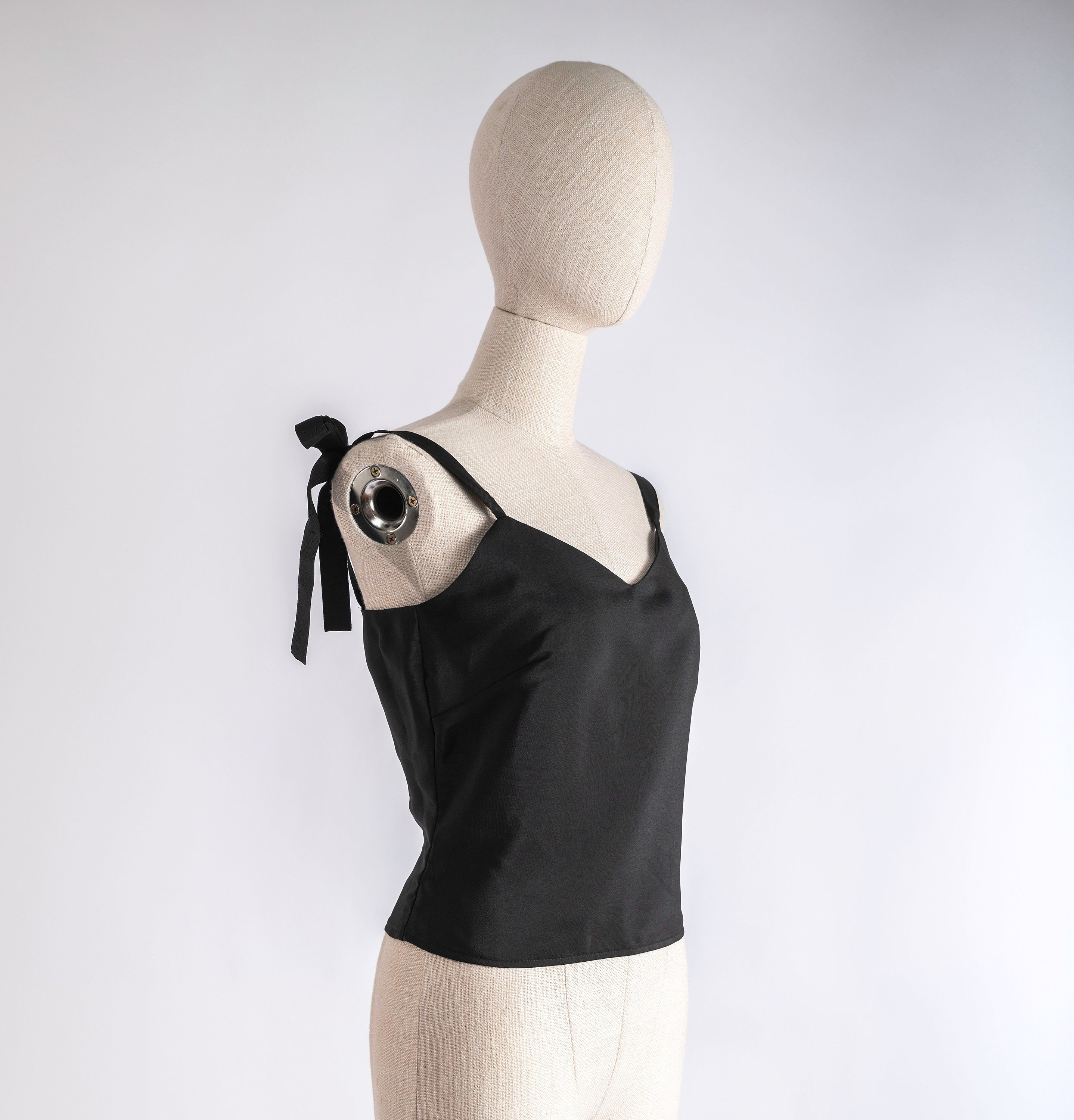 Vintage Style Camisole Top, Ribbon Tie Straps, Slim Fit