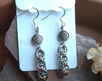 Chainmail Helm Chain earrings, copper, stainless steel, celtic