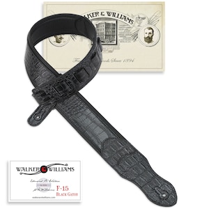Black Alligator Guitar Strap with Padded Glove Leather Back Walker & Williams F-15