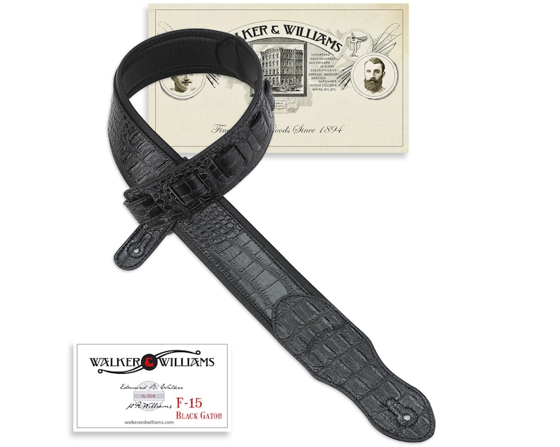 Black Alligator Guitar Strap With Paddedglove Leather Back Etsy