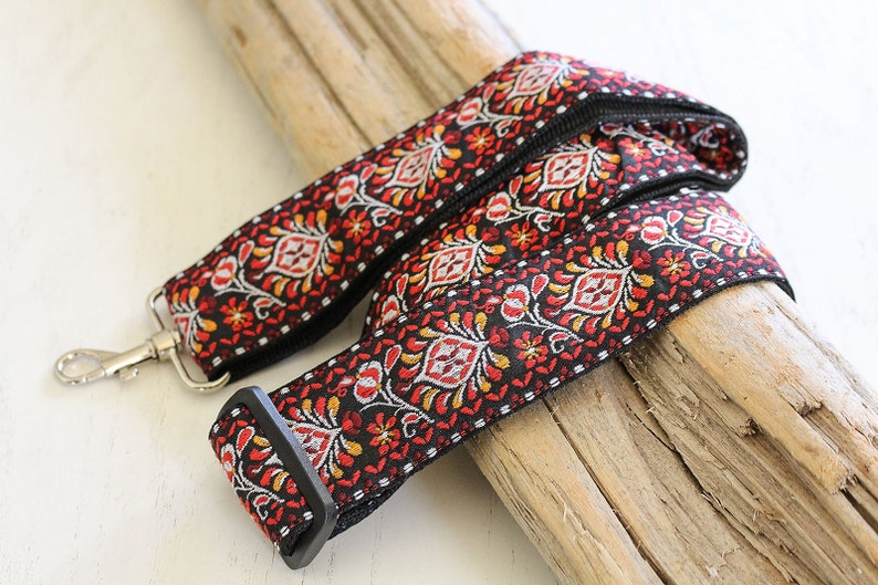 Woven Vintage Guitar Style Crossbody Purse Strap with Red Etsy