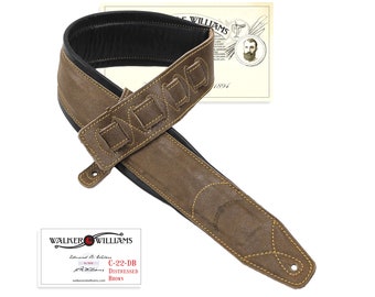 Distressed Dark Brown Double Padded Premium Leather Guitar Strap Walker & Williams C-22-DB