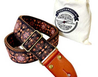 Walker And Williams H-45 Vintage Series Plush Back Black And Sunset Woven Strap w/Chestnut Ends For All Guitars And Basses