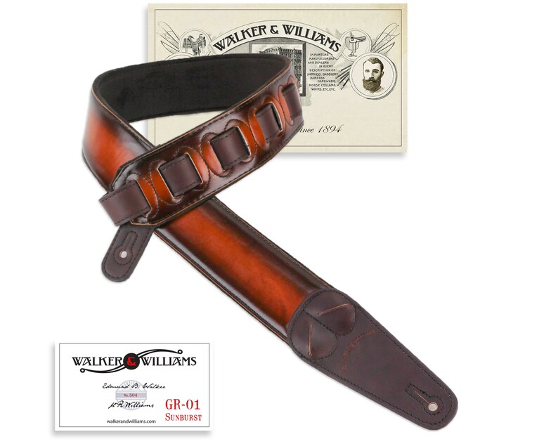 Vintage Sunburst Padded Leather Guitar Strap With Pick Pockets Etsy