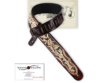 Walker and Williams KH-02-BRN Burnt Umber Brown Carving Leather Top With Tooled Floral Vine & Western Ends
