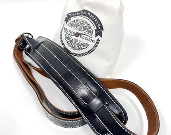 Walker & Williams C-18 Black Signature Grain Leather Vintage Style Guitar Strap Up To 61” For Acoustic, Electric, And Bass Guitars